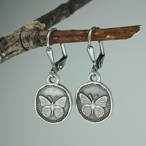 HAND CRAFTED Vintage Style Butterfly Silver Minimalist Petite Dangle Earrings
